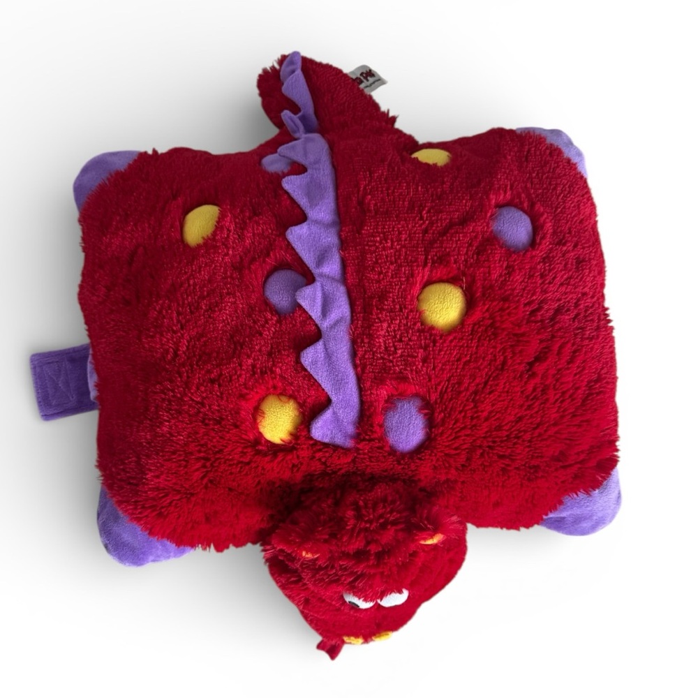 Pillow Pets Pee-Wees Fiery Dragon Plush Red Purple Travel Stuffed Animal 18”x16” - Picture 3 of 10